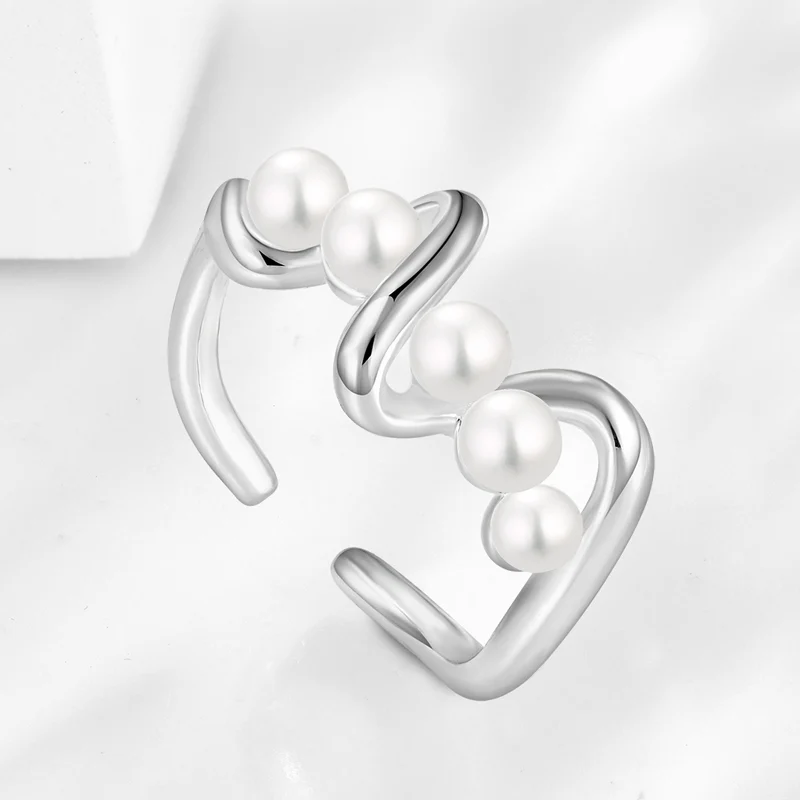 fine jewelry fashion rhodium plated jewelry pearl original 925 silver Adjustable Open Ring Jewelry for Women rings for girls
