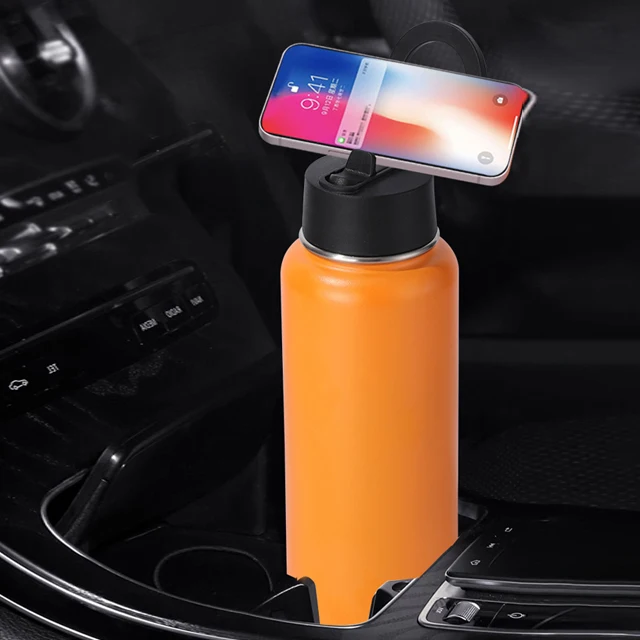 Fonwhy Custom Logo Insulated 32oz Flip Straw Magsafe Magnet Sports Water Bottle Tumbler Cups Mug With Magnetic Cell Phone Holder