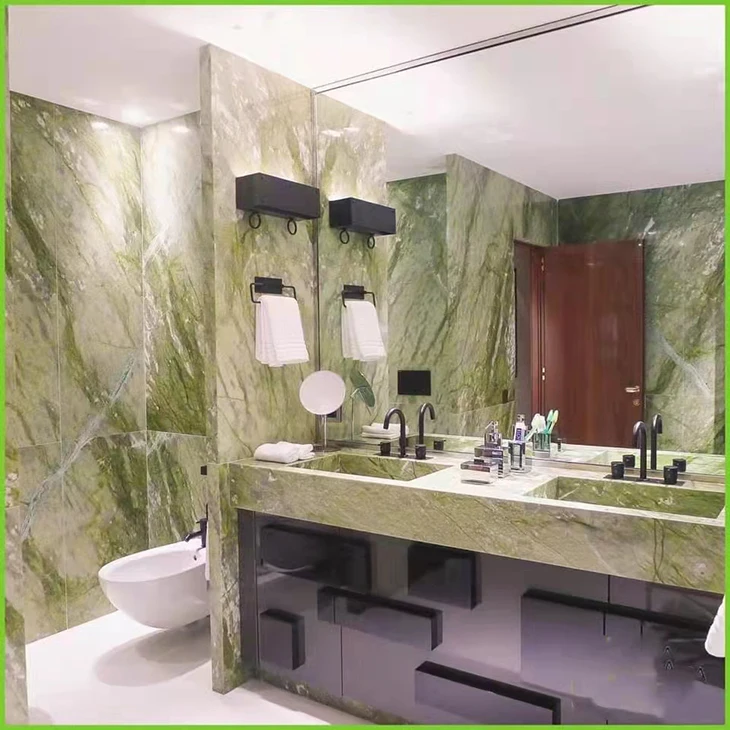 Bookmatched Green Marble for Indoor Background Wall Cladding Marble Stone