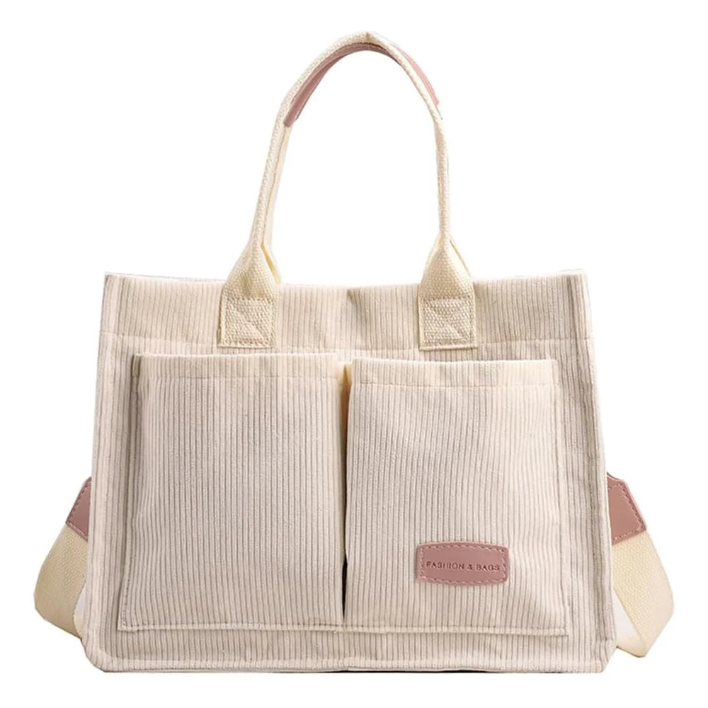 custom logo large capacity multi pocket corduroy tote bag with adjustable strap