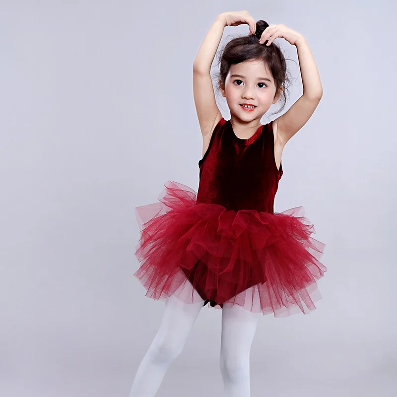 YD High quality girls ballet dancing jumpsuit long sleeve mesh skirt girls performance tutu dress