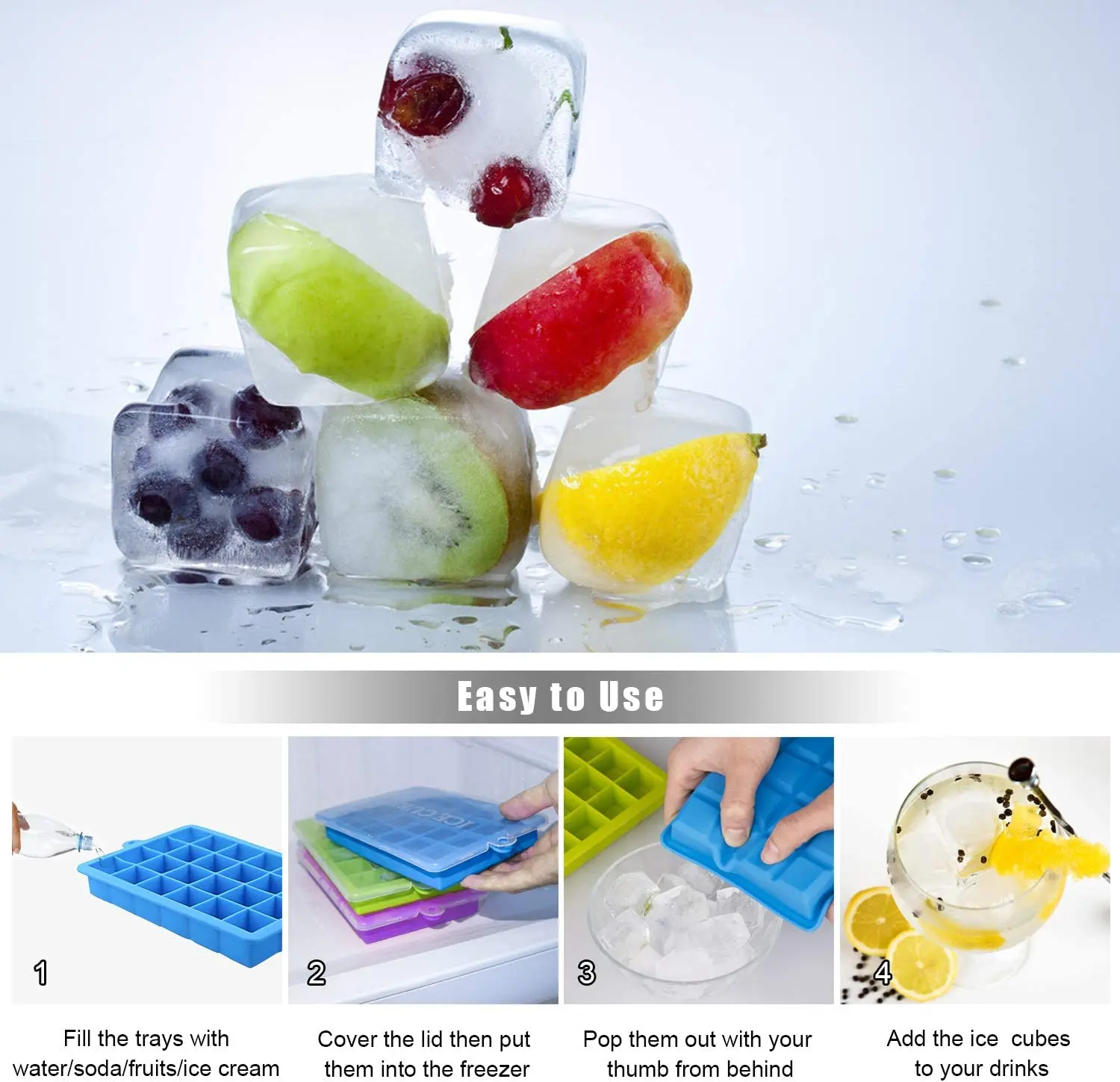 Reusable Silicone Square Ice Cube Tray BPA Free Food Grade with Custom Logo Stackable Ice Cube Trays