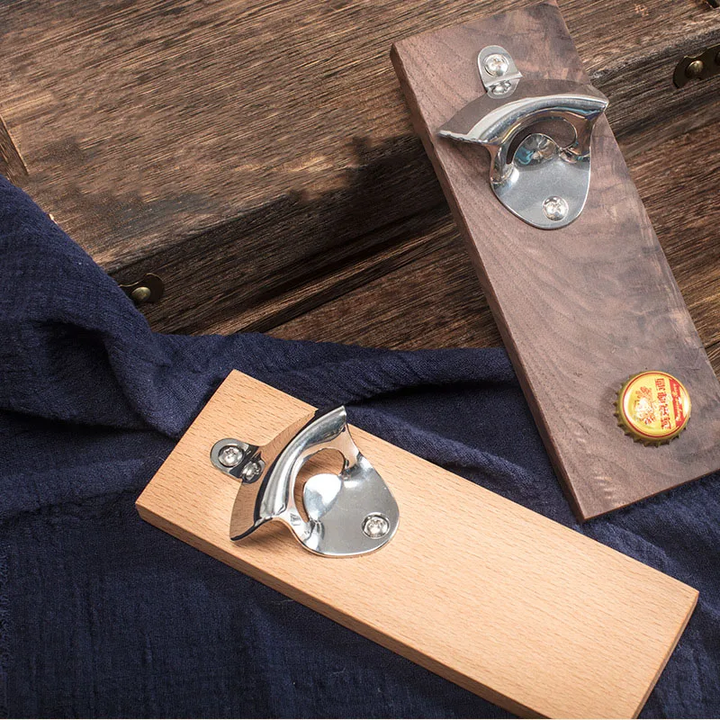 Wall Mounted Wooden Bottle Opener With Catcher Ideal Gift for Men and Beer Lovers Bottle Opener Wall Mounted