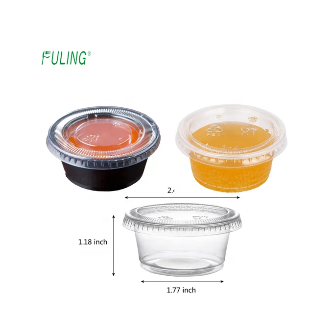 FULING To go Restaurants Plastic PP Sauce Food Container Black 1.5oz 2 oz Portion Cup With Lids
