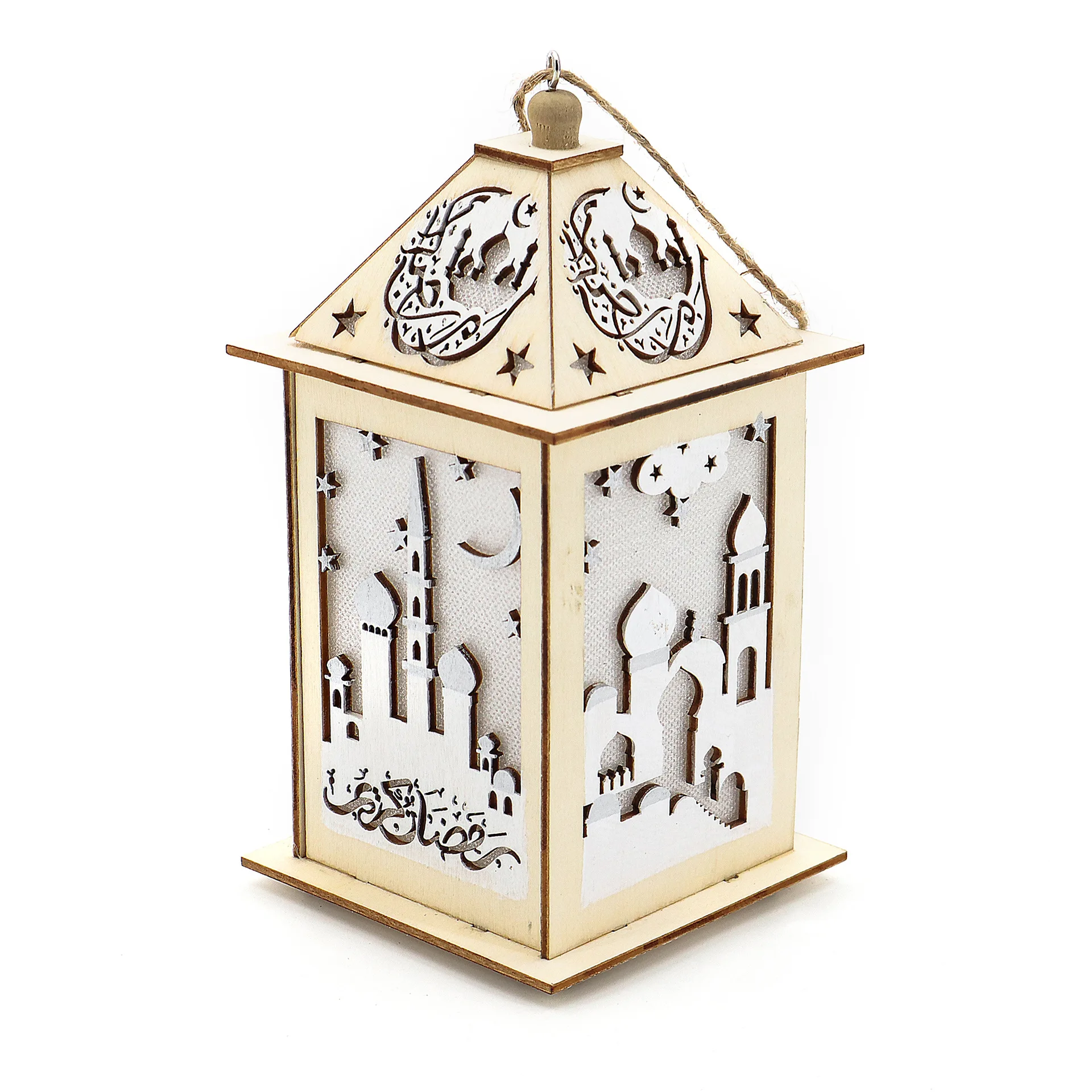 Islamic Decorations & Gifts Wooden Eid Lantern Kids Hanging Light for Ramadan & Eid Mubarak Home Decor Religious Style