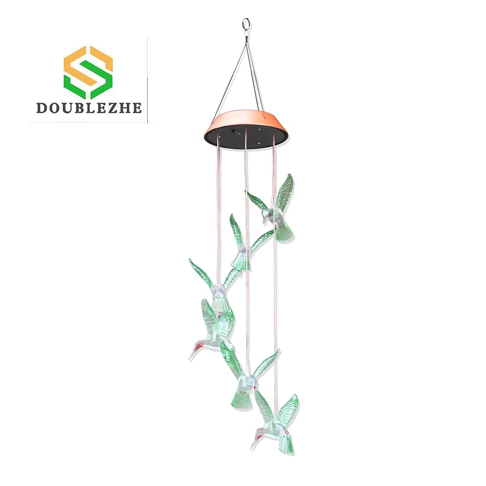 
Double Zhe Hot Fashion Home Garden Decor Color-Changing Wind Chime Light Led Outdoor Hummingbird Wind Chimes Solar Light 