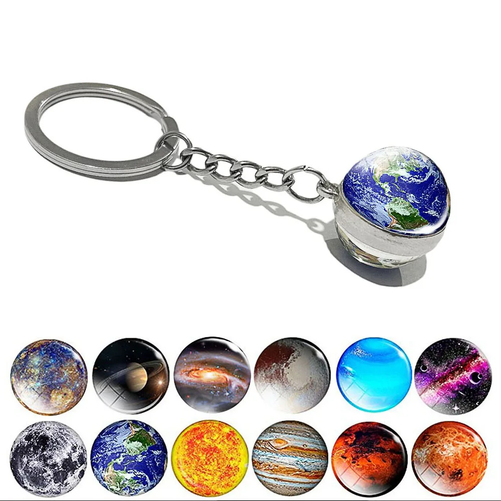 maoke Glow-in-the-dark Universe Planet Keychain Solar System Earth pendant Nebula double sided glass ball keychain Gift