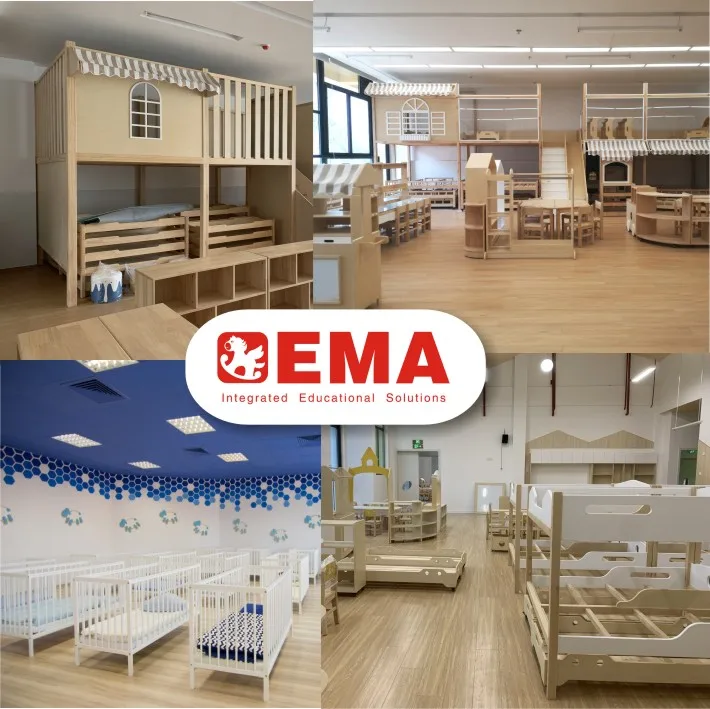 EMA Factory Directly Supply Good Price Wooden Stacked bed for Kindergarten School  kids beds