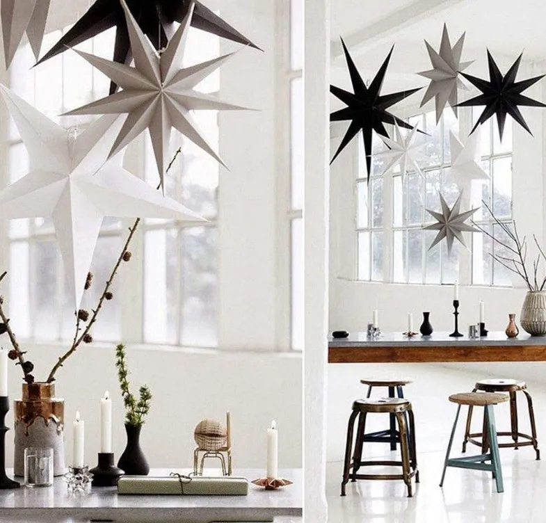 GiveU 9 Pointed Paper Star Lanterns 12 Inch Hanging Lampshade for LED Light Wedding Birthday Party Decor