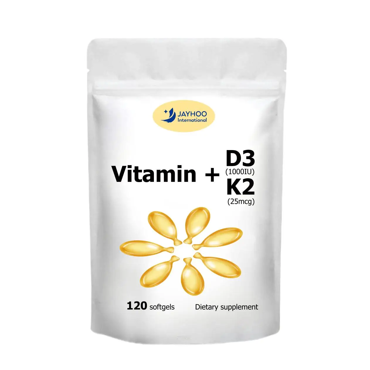 OEM   Vitamin D3+K2 supplement,suit for kids and adults,120 softgels,containing 1000 iu D3 and 25 mcg K2