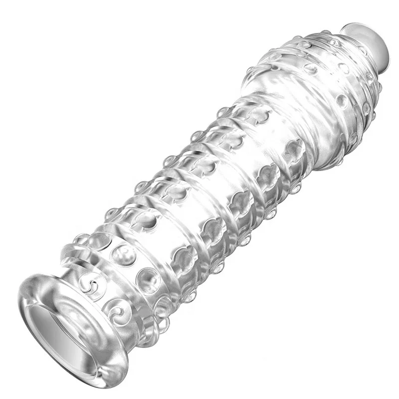 Crystal Transparent Penis Sleeve Reusable Extend Penis Condoms Delay G-spot Stimulate Erotic Intimate Penis Sleeve Sex Toy