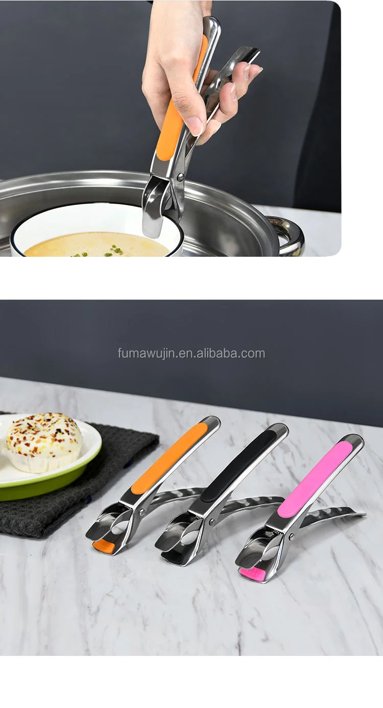 Home and kitchen items cheap easy catch hand held grill clamps food utensils stainless steel tongs