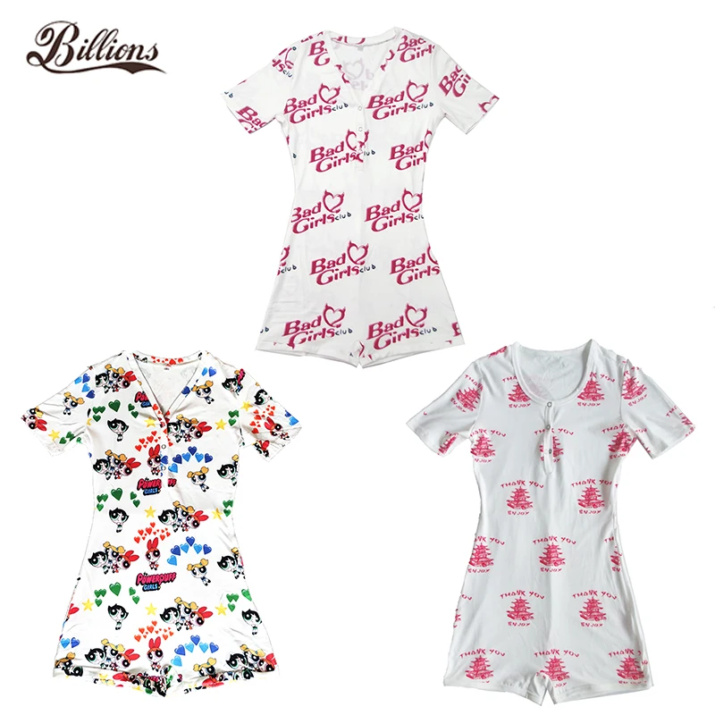 
Billions Summer Hot Sale Custom Women Onesie Bodysuit Shorts Sleeve White Adult Onesie Plain Colour 