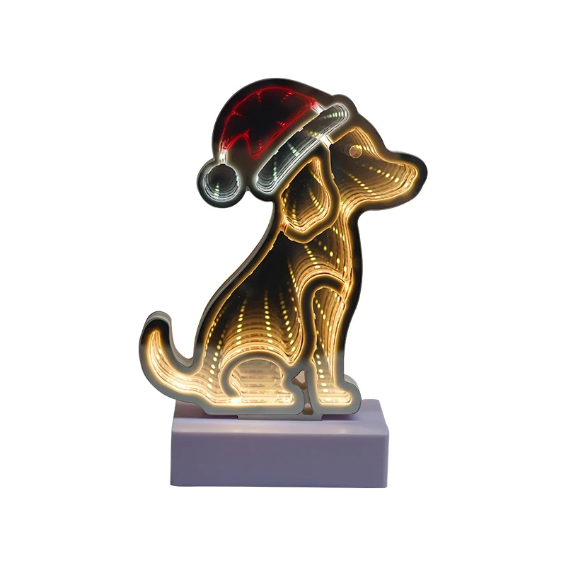 Cute Dog Shape 3D Infinity Mirror Neon LED Night Light PVC Table Neon Sign Lights for Home Decor