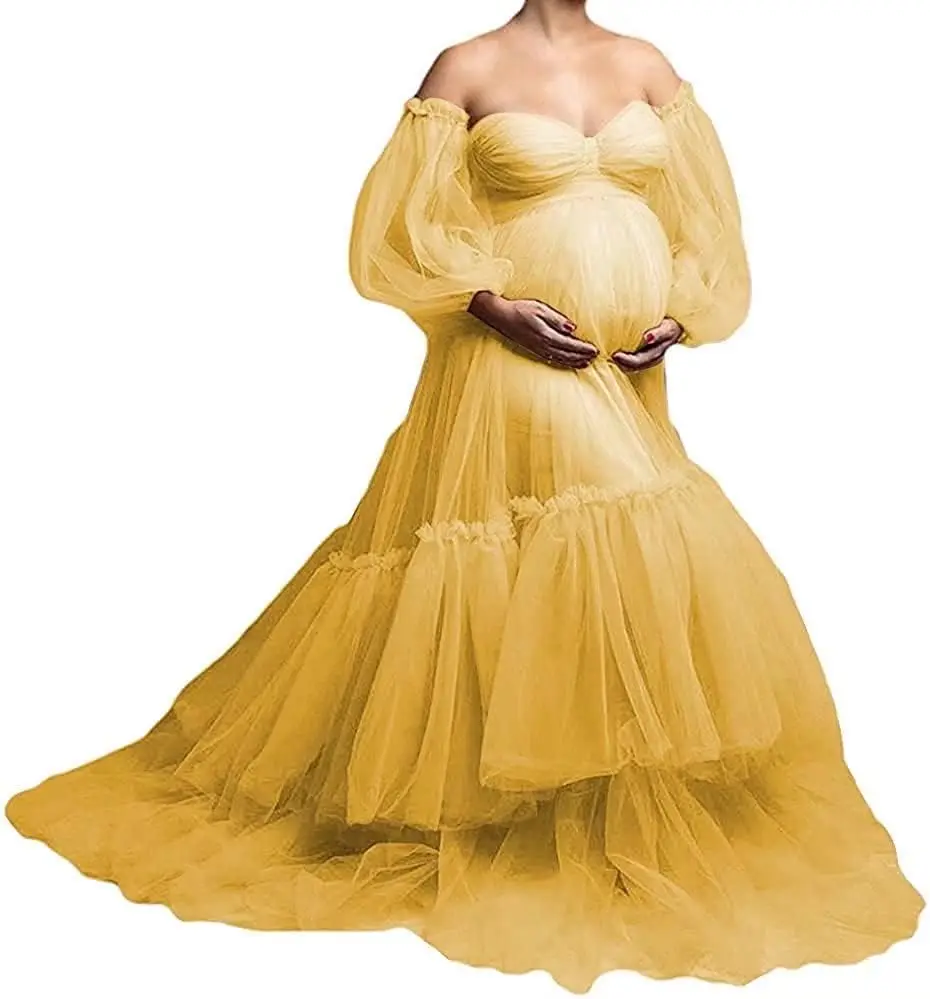 2024 new arrival photoshoot Ruffles Tulle dress maternity women clothes sexy pregnancy dresses pregnant for photography Mother D