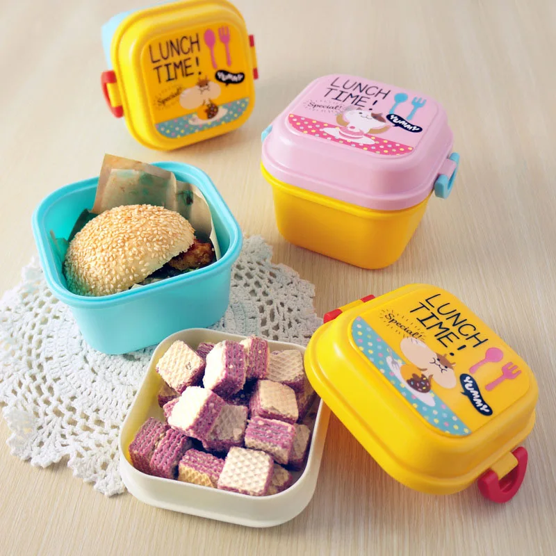 Cartoon enfant leakproof 2 compartment food container microwave plastic kids children school bento lunch box