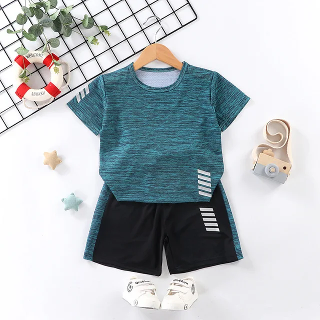 Kids tracksuits summer sport clothing suits Quick Dry short sleeve T-shirt and shorts pants set children boys sports/gym wear