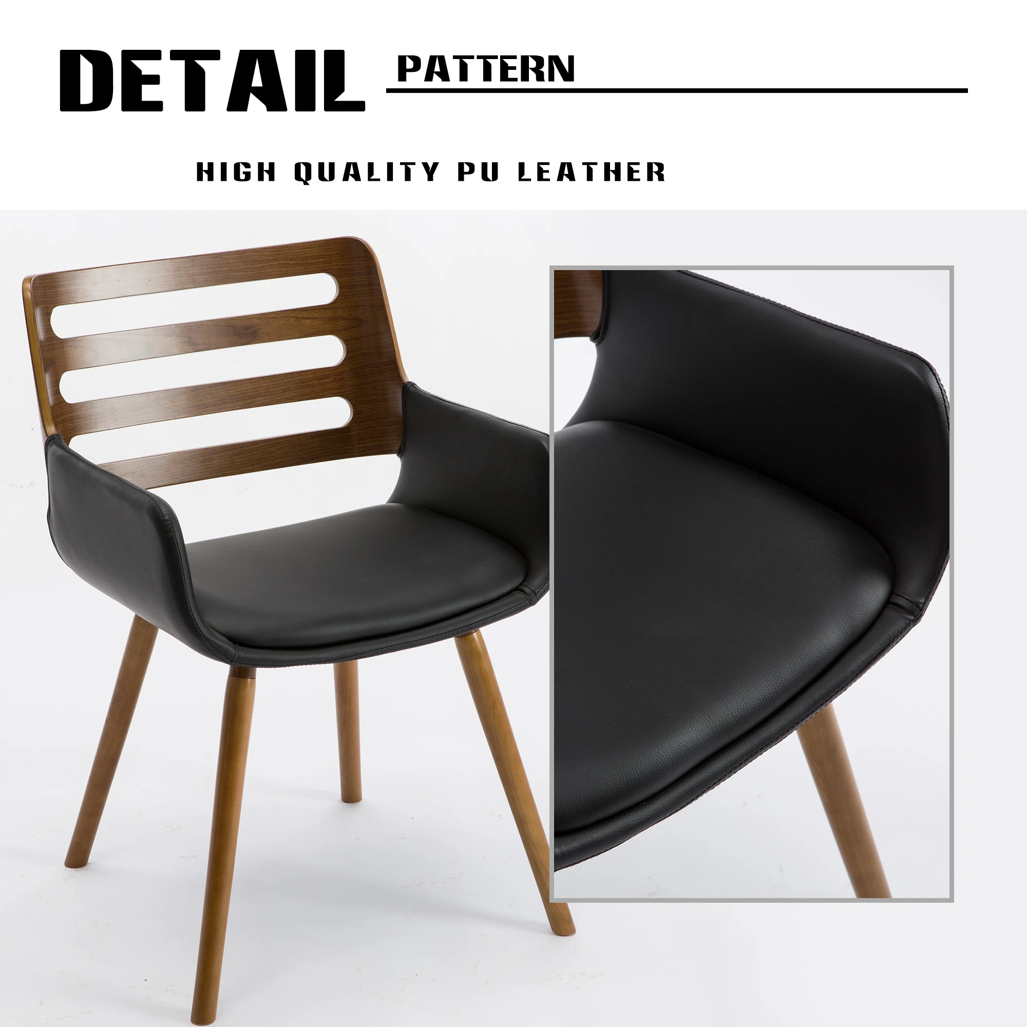 High Quality Vintage Breathable Solid Wood Backrest and PU Leather Upholstered Seat Dining Chair