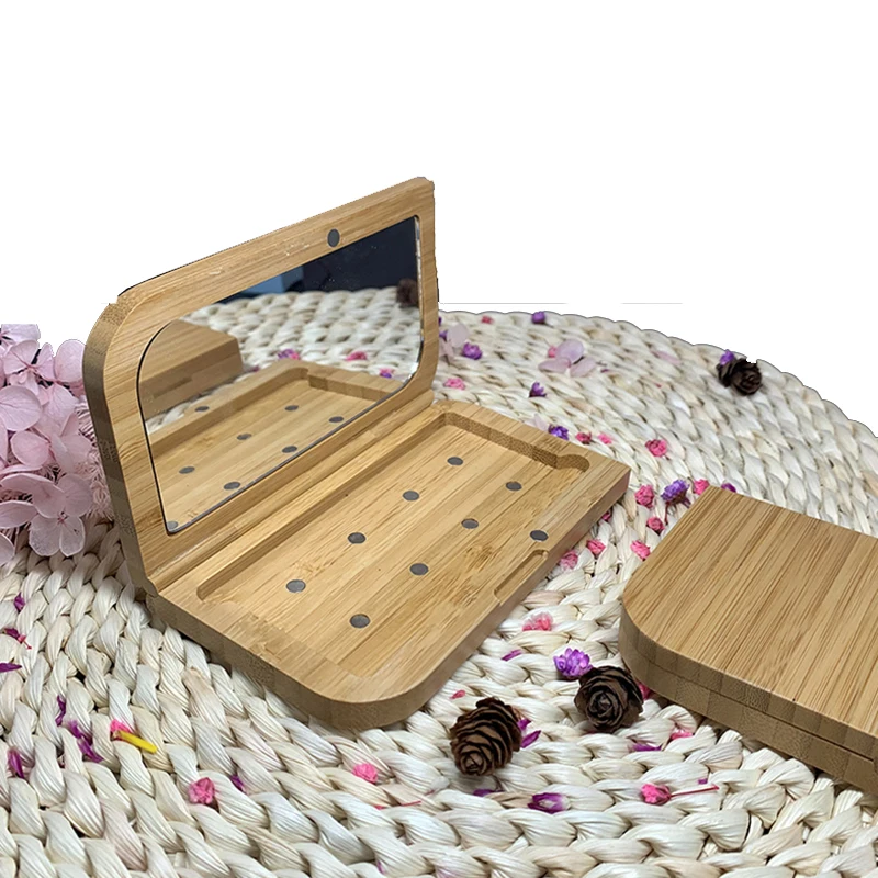 8 Color Cosmetic Packaging Bamboo Natural Custom Logo Blush Eyeshadow Palette Empty Eyeshadow Bamboo Makeup Powder Case