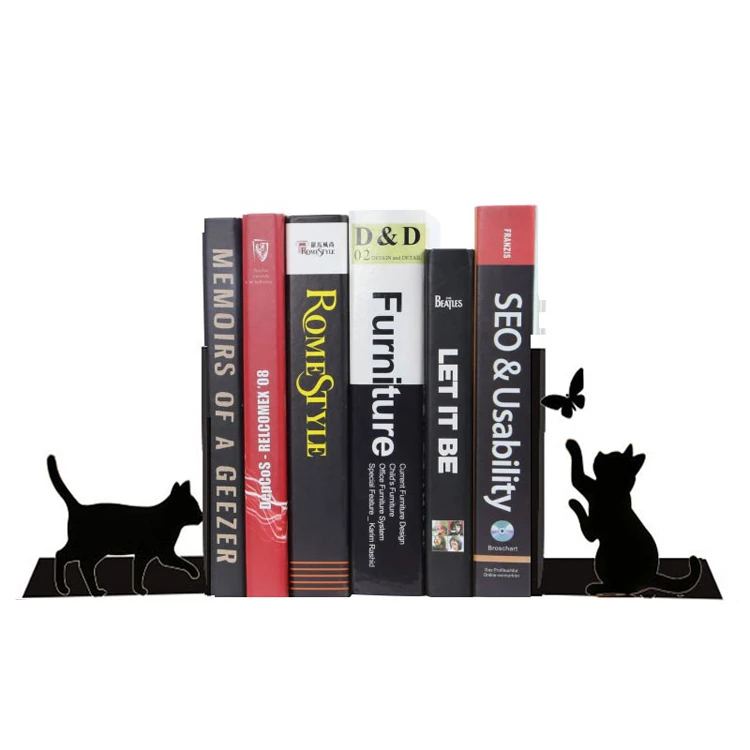 Custom Free Design Laser Cutting Heavy Metal Non Skid Sturdy Bookend Decorative Metal Bookends