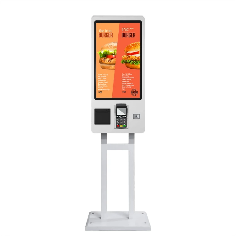 24 27 32 inch indoor wall mount touch screen self service ordering payment kiosk with floor standing bracket