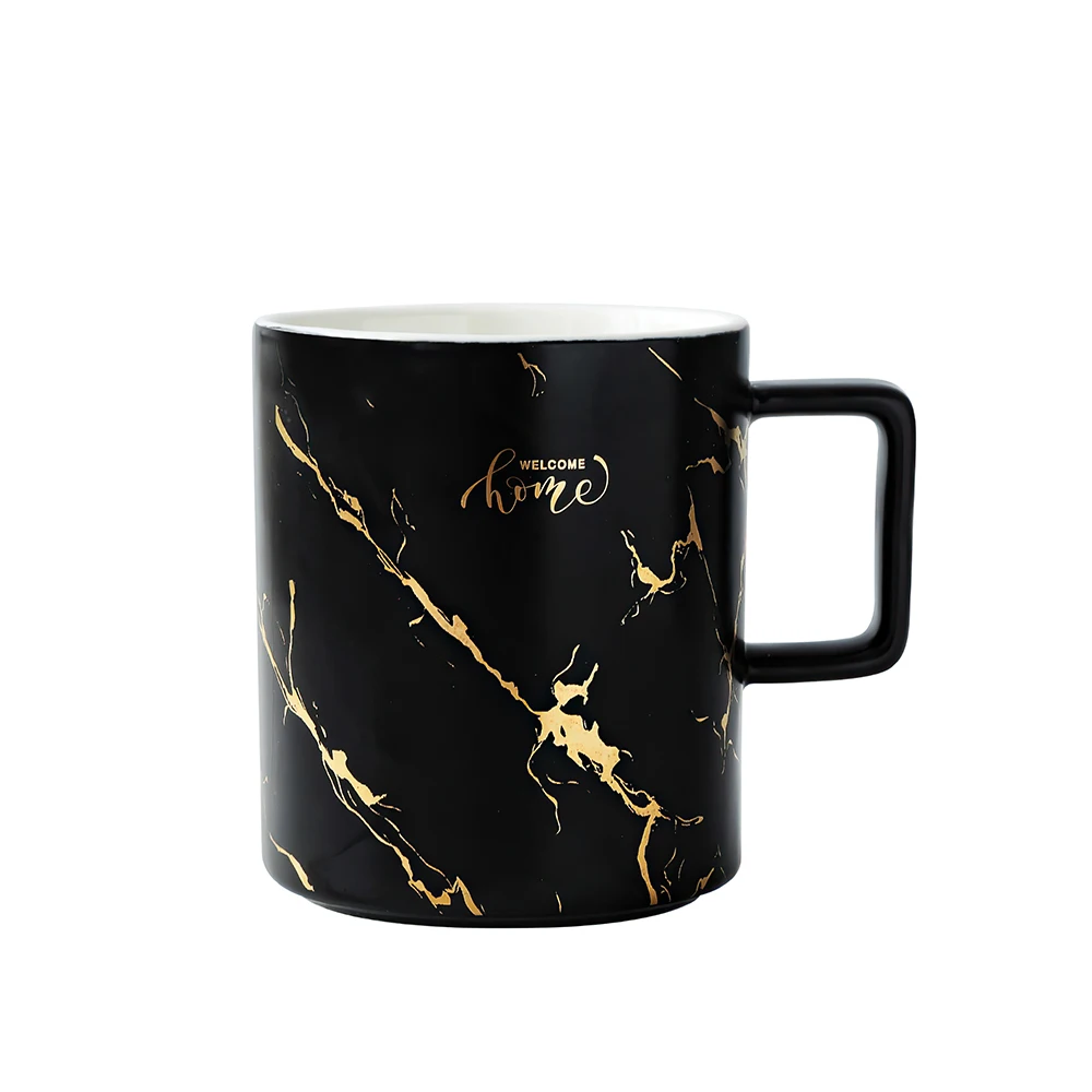  High quality Ceramic Black and white with gold pattern Coffee Mugs