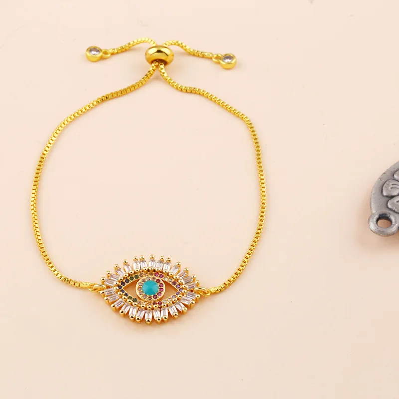 ins colourful cord bracelet micro pave zircon eye bracelet set jewellery adjustable tennis zircon bangle bracelets