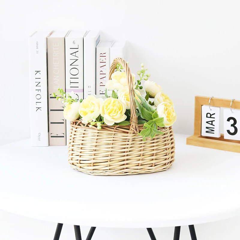 Handmade woven willow wicker and woodchip basket decorative gift baskets hamper with handle