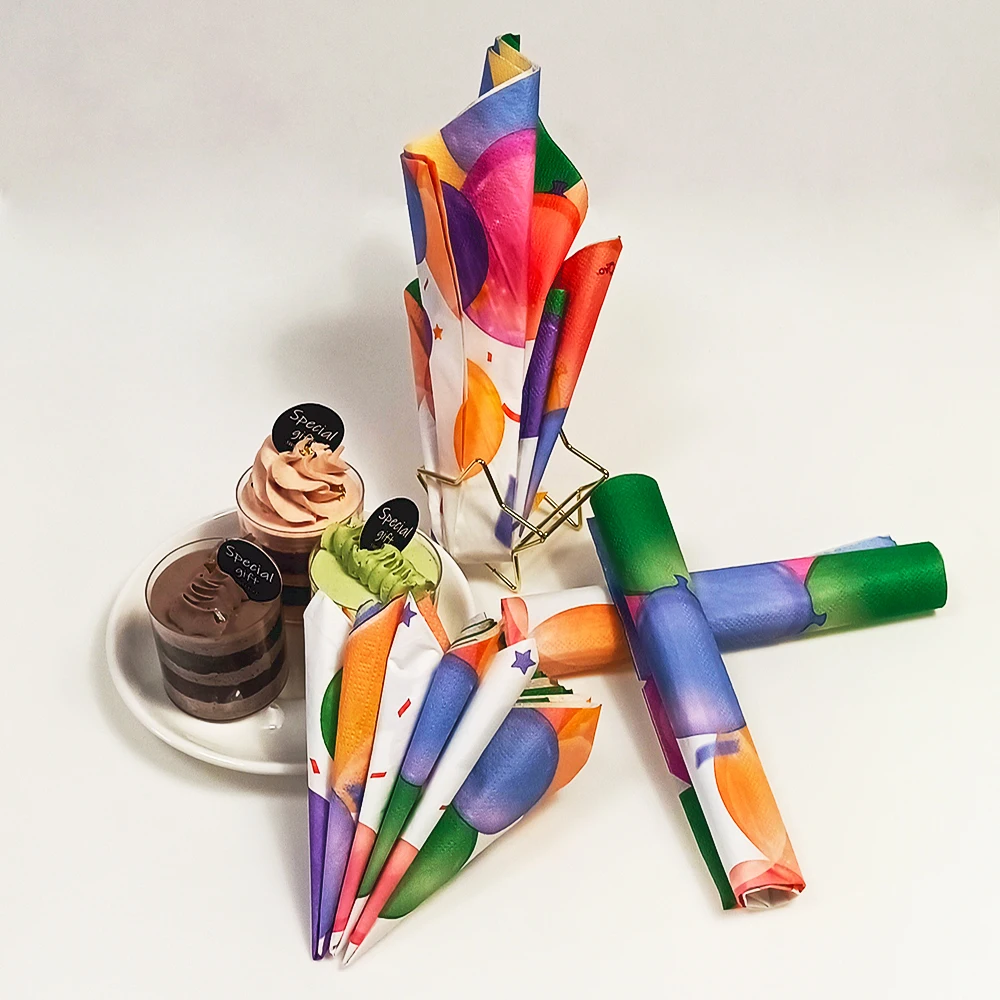 Custom 2-Ply Virgin Wood Pulp Balloon Napkins Printed Dinner Table Foldable Cocktail Serviettes for Restaurant Use