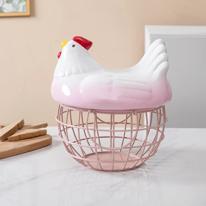 Egg basket wire ceramic egg basket chicken shaped hen egg holder fruit basket