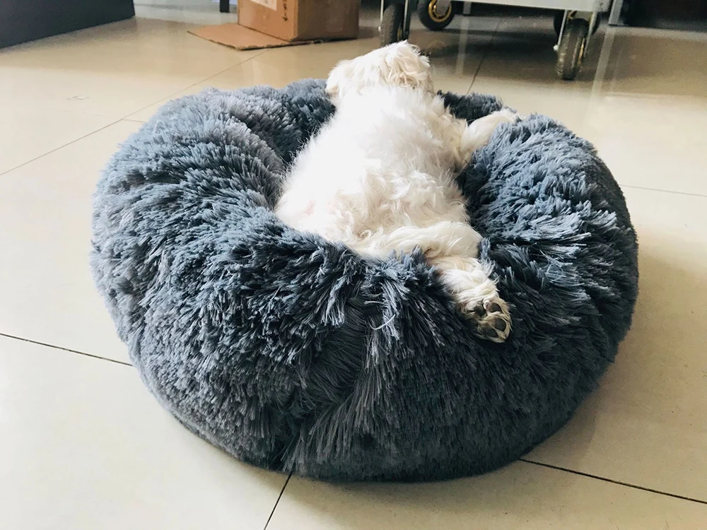 Super Soft Pet Bed Kennel Dog Round Cat Winter Warm Sleeping Bag Long Plush Large Puppy Cushion Mat Portable Cat Supplies