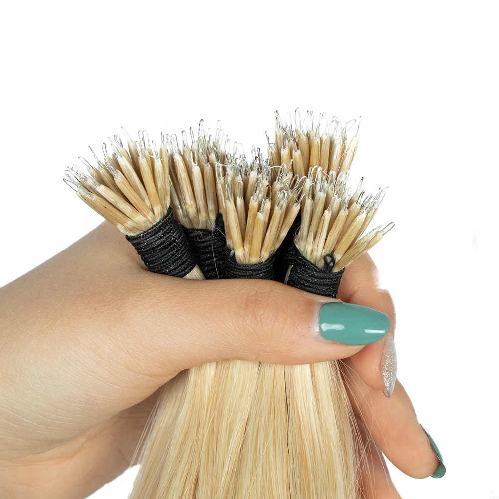 wholesale raw cuticle aligned Russian hair remy virgin double drawn beads nano ring human hair extensions