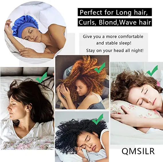 Big custom logo silky hair tie wrap sleeping hat en satin fashion silk adjustable women bonnets caps with drawstring for head