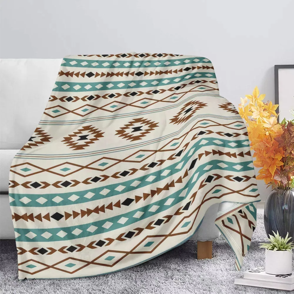 Bohemian Design Art Printed Custom Small Blanket Office Nap Blanket For Single Lunch Break Quilt Thin Coral Fleece