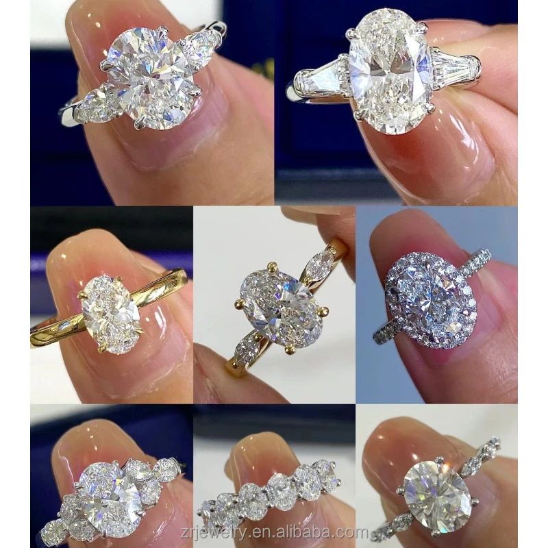 2CT Rings Diamond Women Luxury Wedding Oval Egg Cut 925 Silver Moissanite Engagement Rings for Women