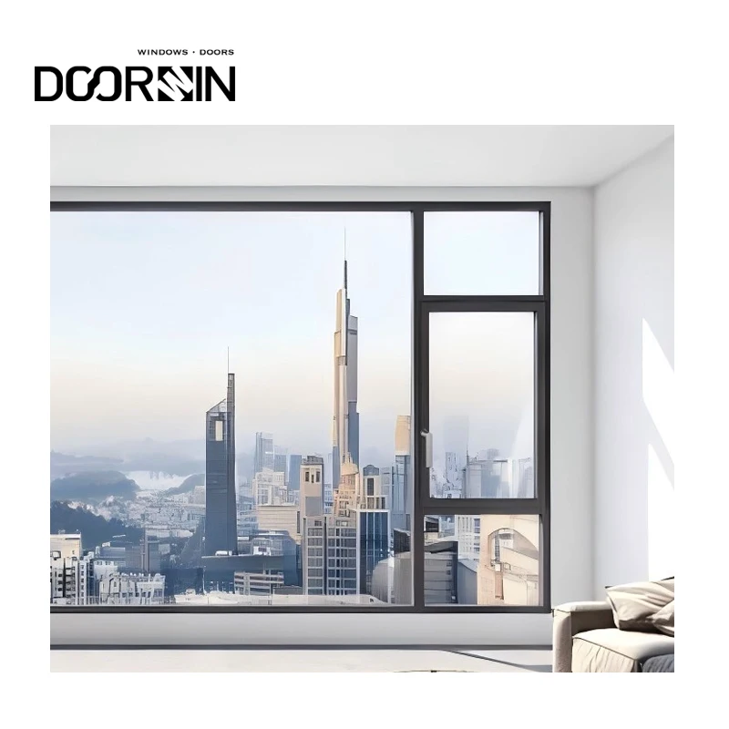 Minimalism Aluminum Windows Double Glass Energy Efficient Tilt And Turn Panoramic Extra Slim Frame Tempered Glass Windows