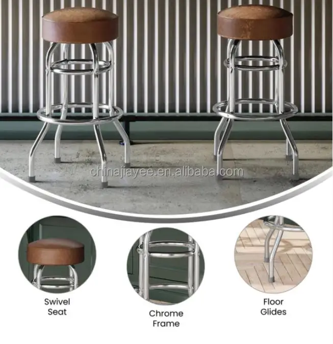 PVC Shop/Garage stool Double Ring Chrome Swivel Bar stool custom design logo leather bar stool