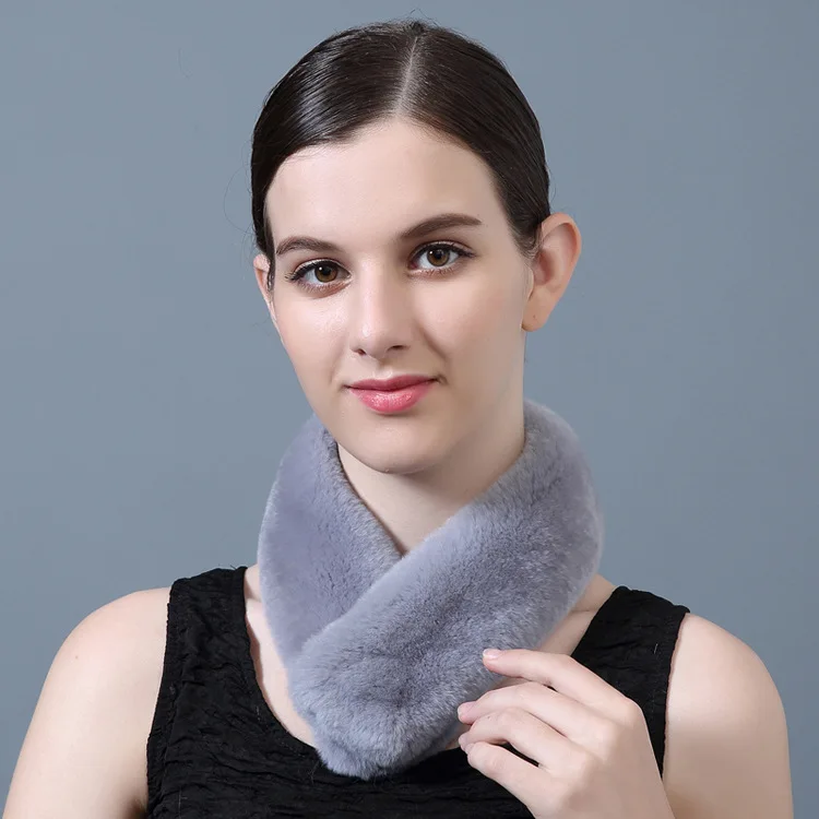 factory price winter warm sweet magnet button short genuine rex rabbit fur scarf