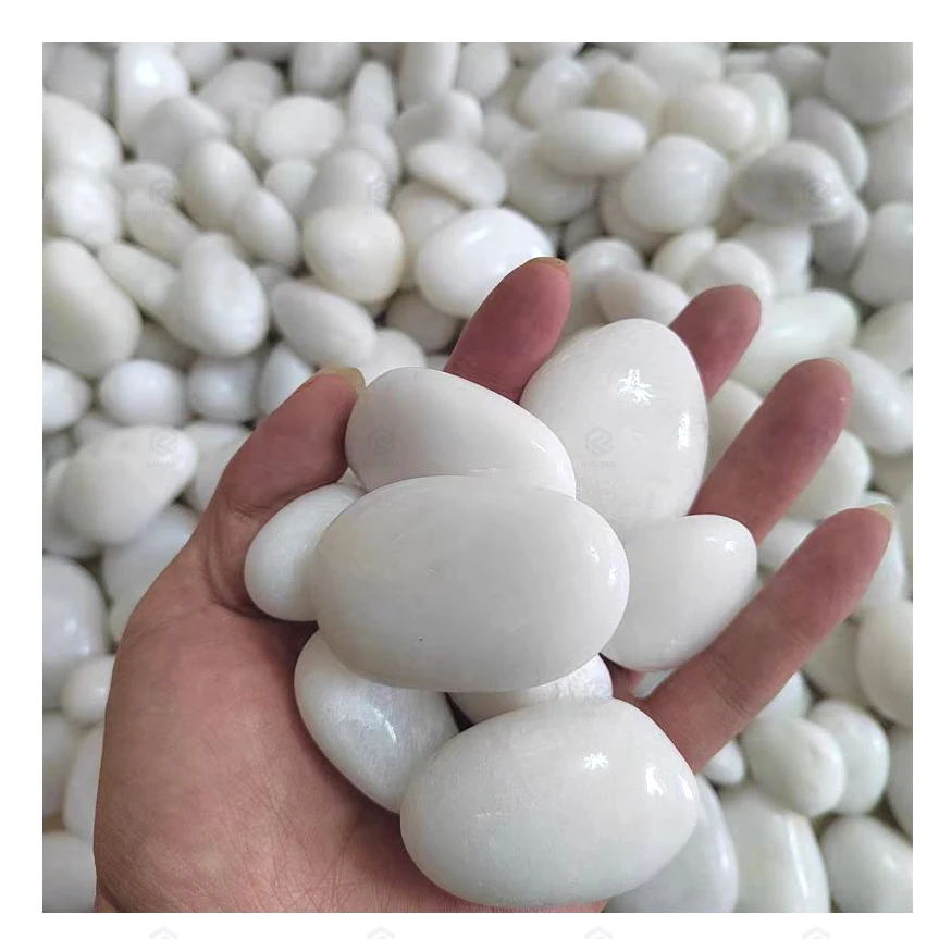 Natural White Polished Pebble Stone White River Rock Cobble Landscaping Stone For Garden