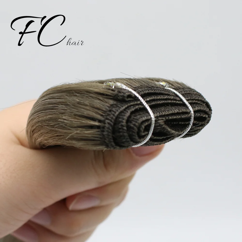 FangCun  Remy Russian Super Double Drawn Human Hair Hand Tied Weft Hair Extensions Curly Machine Flat Natural Raw Hair Extension