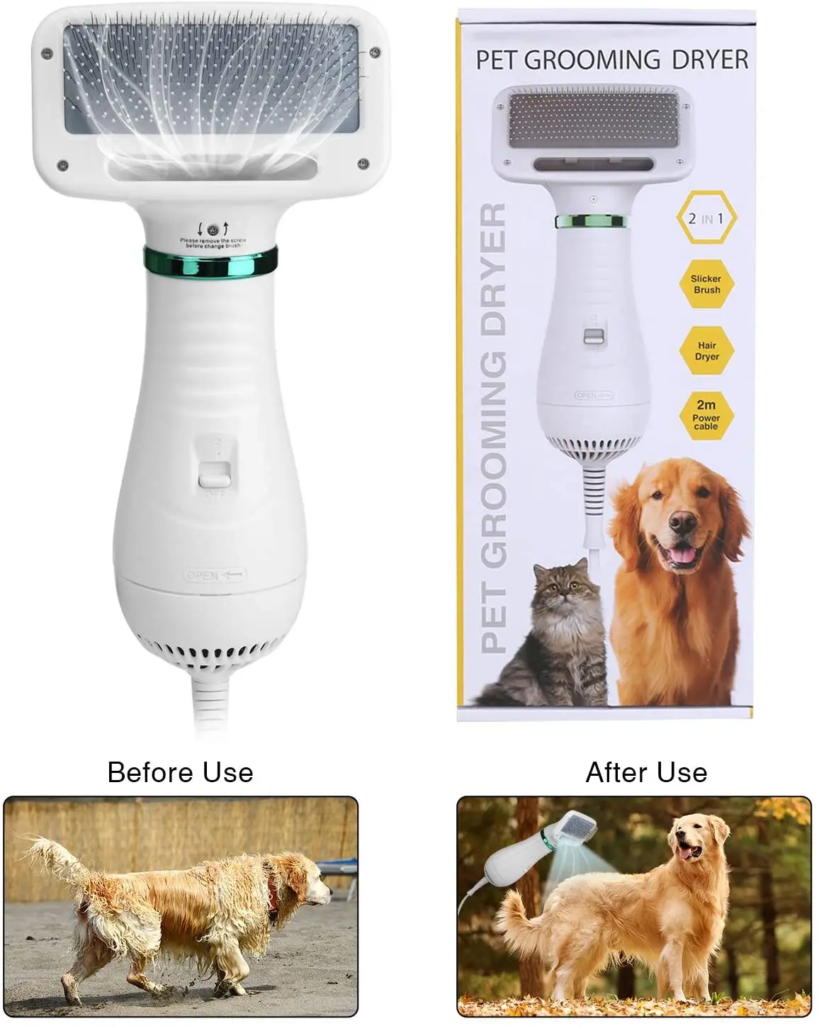 
dog dryer Pet Hair Dryer, Quiet, 2 Heat Settings & Portable Dog Dryer with Slicker Brush 