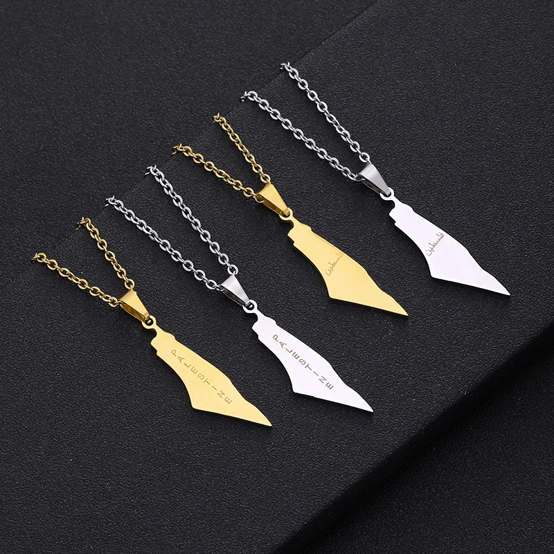 Map of Israel and Palestine Pendant necklace Fashion geometric letter stainless steel collarbone chain