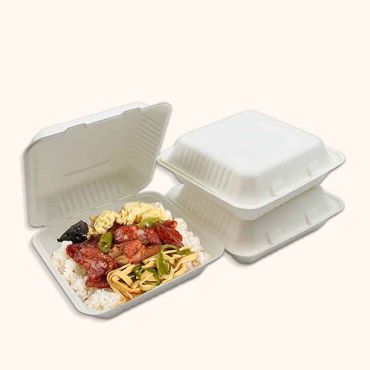 Takeaway Clamshell Biodegradable Compostable Sugarcane Bagasse Hamburger Box