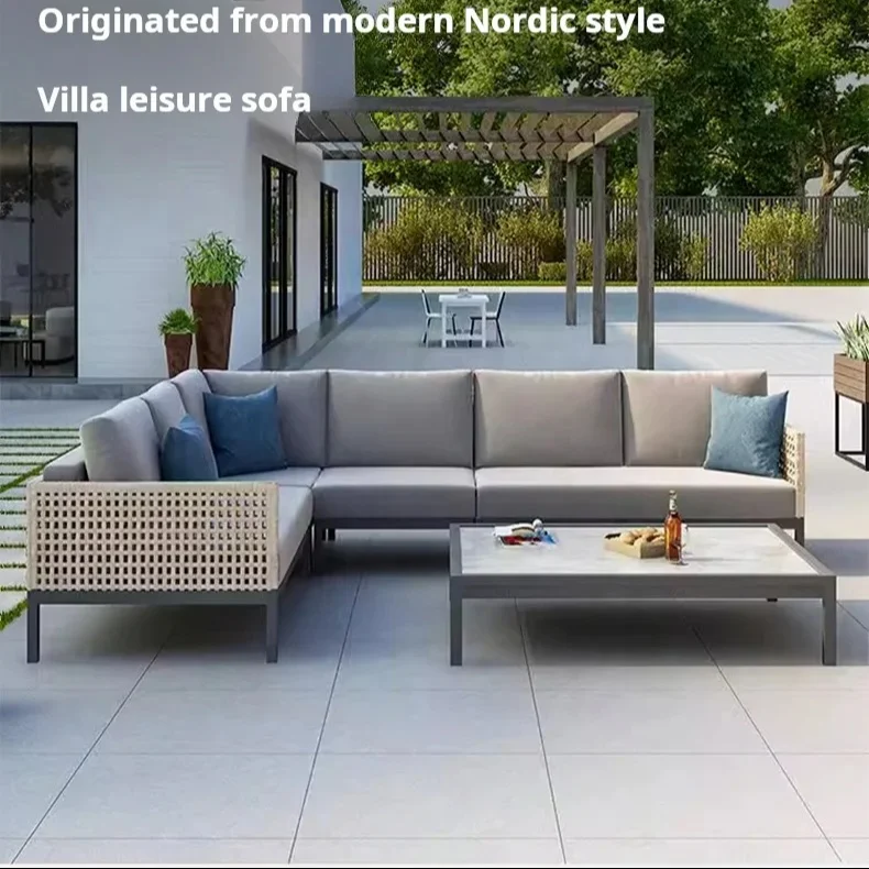 Luxury Outdoor Rattan Modular Sofa Courtyard Garden Multi Functional  Living Room Metal Sofa Set