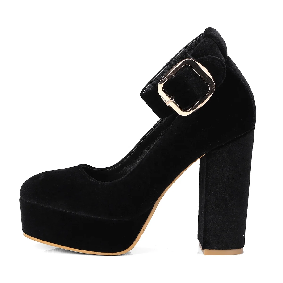 
Blue Navy Velvet Chunky Platforms Sole Mary Jane Block High Heels Shoes 