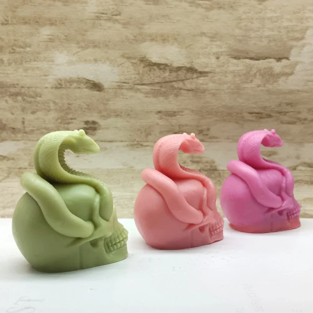 Moldes Silicona Para Velas Snake Twine Skull Candle Silicone Mould Plaster Halloween Silicone Molds For 3D Candles Candle Molds