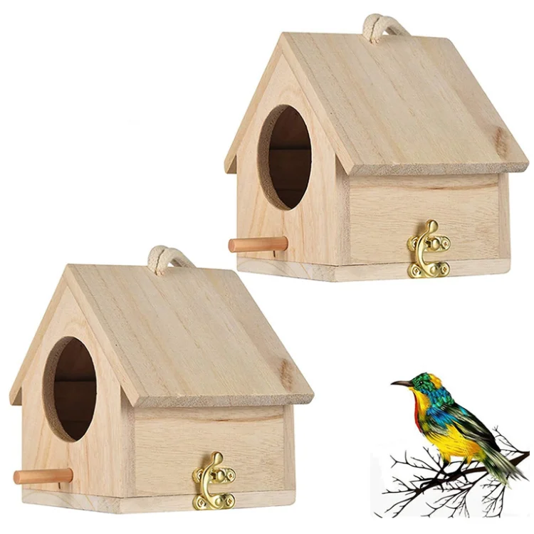 High quality wooden birdhouse waterproof outdoor furniture decoration garden set of 2 wooden bird house