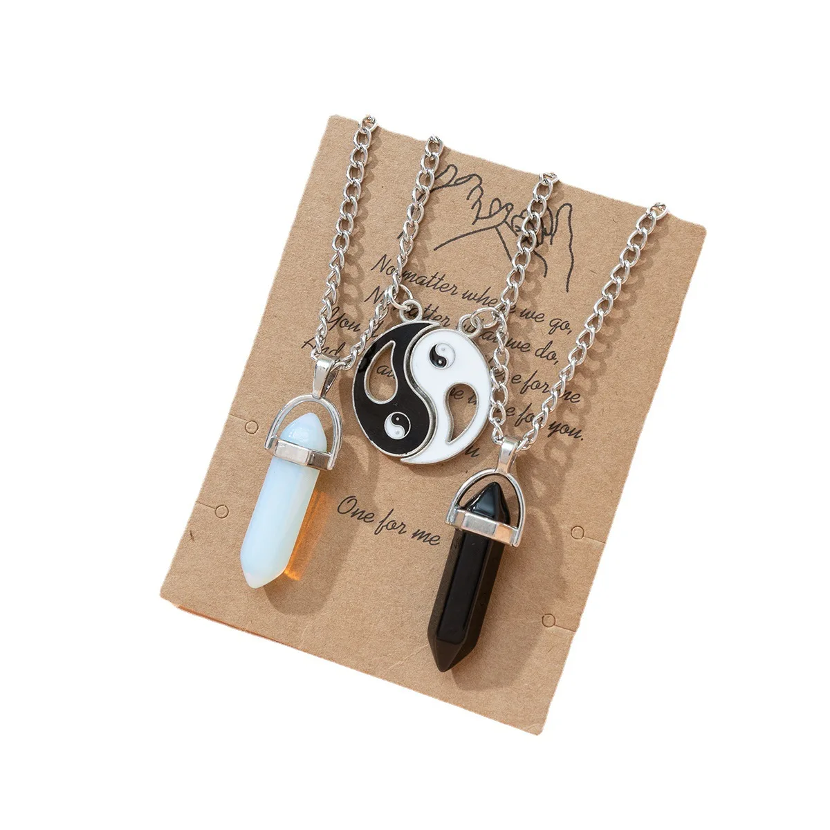 Hexagon Pendant Necklace Couple Magnetic Necklace Natural Stone Crystal Quartz Pendant Necklace