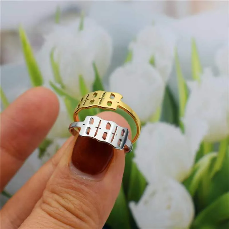 Lucky Number 111-999 Stainless Steel Tarnish Free 18k Gold Plated Open Adjustable Rings Jewelry