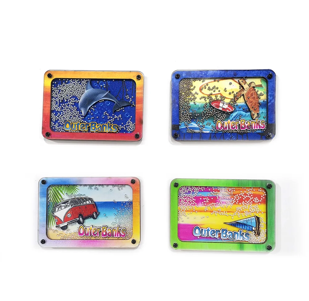 Unique Design Flowing Beads Fridge Magnet Colorful Dolphin Patterns MDF Acrylic Fridge Magnet